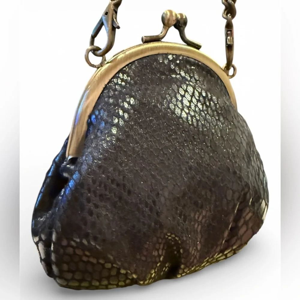 Maggi B Elegant Black Kiss Lock with Chain Mini Purse 5”x 5.5”